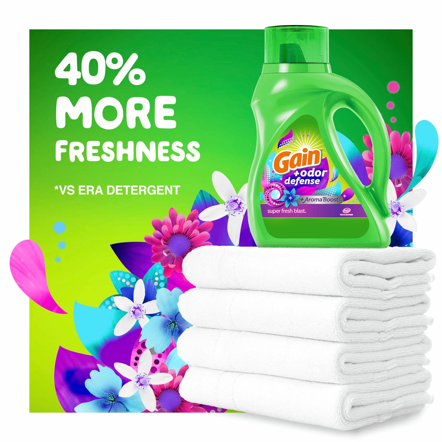 Gain + Odor Defense Liquid Laundry Detergent Super Fresh Blast Scent 154 fl oz 107 Loads HE Compatible (Pack of 2)