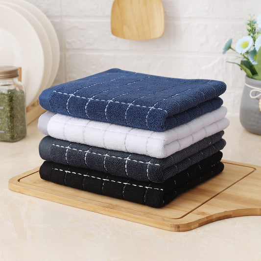 100% Cotton Terry Kitchen Towels(Multiple Color, 13 x 28 inches), Checkered Designed, Soft and Super Absorbent Dish Towels, 4 Pack
