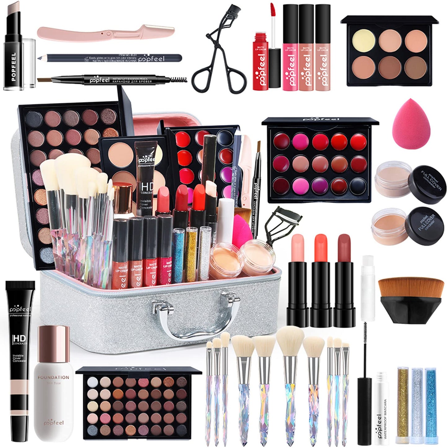 Professional Makeup Set,MKNZOME Essential Make Up Set With Make-up Bag Portable Travel Makeup Kit Birthday Xmas Makeup Gift Set Eyeshadow Palette Foudation Lip Gloss for Teenage & Adults