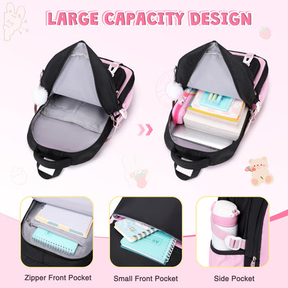 DIGOBAY Girls Backpack, School Backpack for Girls with Lunch Box Pencil Case Set for Teen Kids Girl Elementary Primary Middle High College School Bookbag with Cute Pins Blackpink