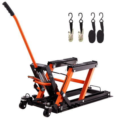 VEVOR Steel Hydraulic Motorcycle Jack Stand, 1500 LBS ATV Scissor Lift Jack, Scissor Lift Jack Stand With 4 Wheels, Hydraulic Foot-Operated Hoist Stand For Motorcycle ATV UTV Powersports
