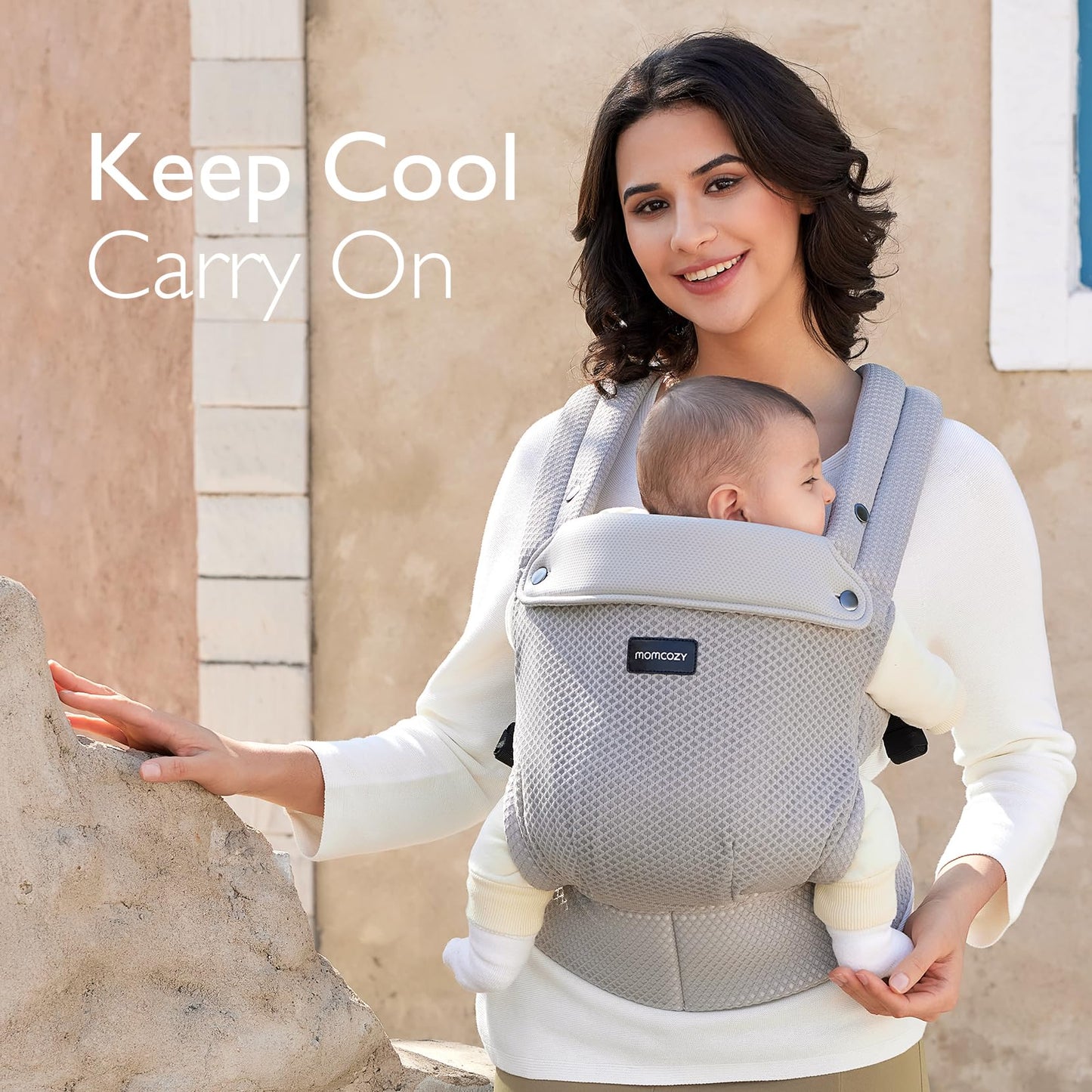 Momcozy Breathable Mesh Baby Carrier, Ergonomic and Lightweight Infant Carrier for 7-44lbs with Enhanced Lumbar Support, All Day Comfort for Hands-Free Parenting, Air Mesh-Grey
