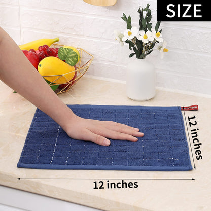 100% Cotton Terry Kitchen Dish Cloths, Ultra Soft and Absorbent Dish Towels for Kitchen, Suitable for Drying and Washing Dishes, 6 Pack, 12 x 12 Inches, Navy Blue