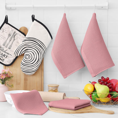 100% Cotton Waffle Weave Kitchen Dish Cloths, Ultra Soft Absorbent Quick Drying Dish Towels, 12 x 12 Inches, 12-Pack, Dried Rose