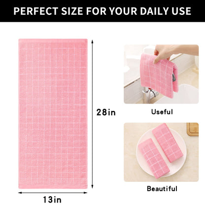 100% Cotton Terry Kitchen Towels(Pink, 13 x 28 inches), Checkered Designed, Soft and Super Absorbent Dish Towels, 4 Pack