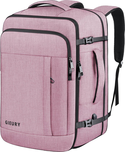 Carry On Backpack, 40-50L Travel Backpack for Men & Women, Expandable Backpack For Airplanes, 17 Inch Laptop Backpack, Luggage Backpack 40L Daypack Lightweight Business Weekender Bag, Light Pink