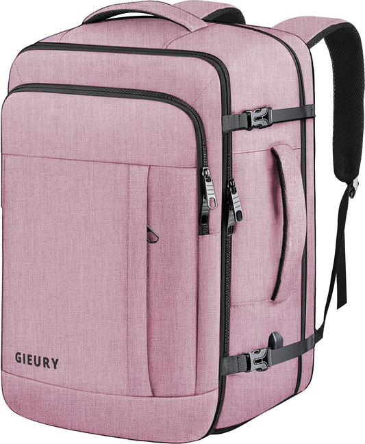 Carry On Backpack, 40-50L Travel Backpack for Men & Women, Expandable Backpack For Airplanes, 17 Inch Laptop Backpack, Luggage Backpack 40L Daypack Lightweight Business Weekender Bag, Light Pink