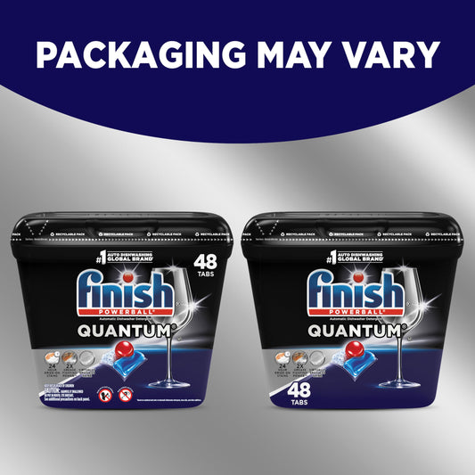 Finish Quantum Dishwasher Pods, No Pre-Rinse Dishwasher Detergent Soap Removes 24HR Dried-On Stain and Grease, Leaving a Virtually Spotless Shine, 48 Count