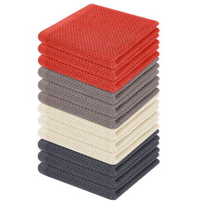 100% Cotton Waffle Weave Kitchen Dish Cloths, Ultra Soft Absorbent Quick Drying Dish Towels, 12 x 12 Inches, 12-Pack, Multicolor