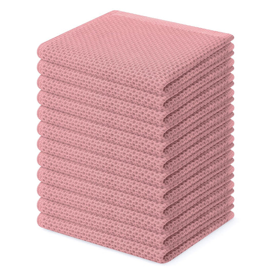 100% Cotton Waffle Weave Kitchen Dish Cloths, Ultra Soft Absorbent Quick Drying Dish Towels, 12 x 12 Inches, 12-Pack, Dried Rose