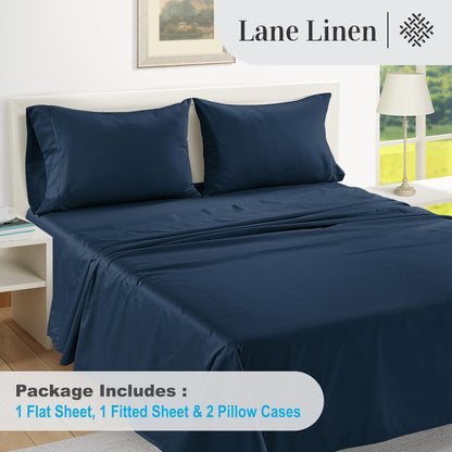 LANE LINEN 100% Egyptian Cotton Bed Sheets King Size – Long Staple Mercerized Cotton, Luxury Hotel-Quality, 15" Deep Pocket King Sheet Set with Reinforced French Seams – Estate Blue