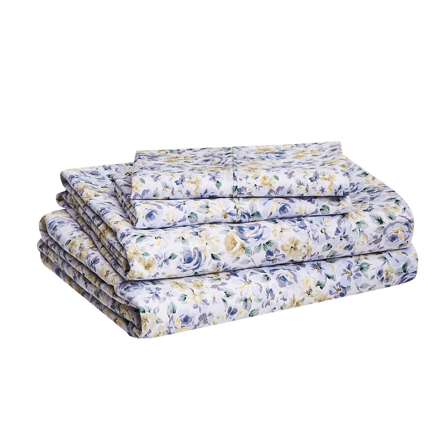 Lightweight Super Soft Easy Care Microfiber 4 Piece Bed Sheet Set With 14-inch Deep Pockets, Queen, Blue Floral,Printed