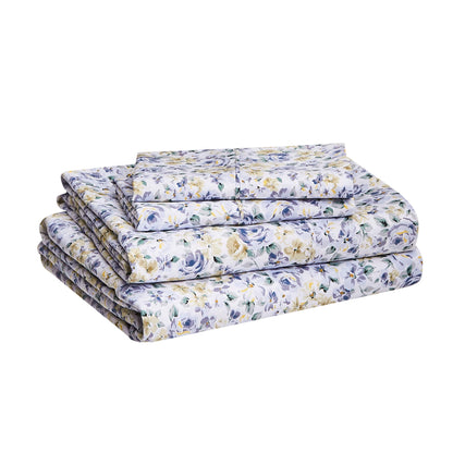 Lightweight Super Soft Easy Care Microfiber 4 Piece Bed Sheet Set With 14-inch Deep Pockets, Queen, Blue Floral,Printed