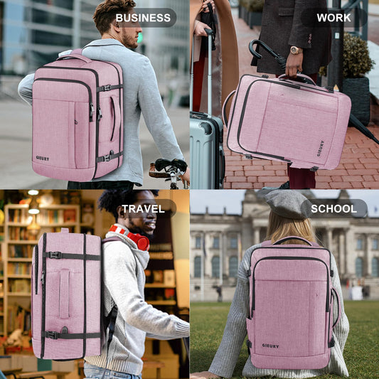 Carry On Backpack, 40-50L Travel Backpack for Men & Women, Expandable Backpack For Airplanes, 17 Inch Laptop Backpack, Luggage Backpack 40L Daypack Lightweight Business Weekender Bag, Light Pink