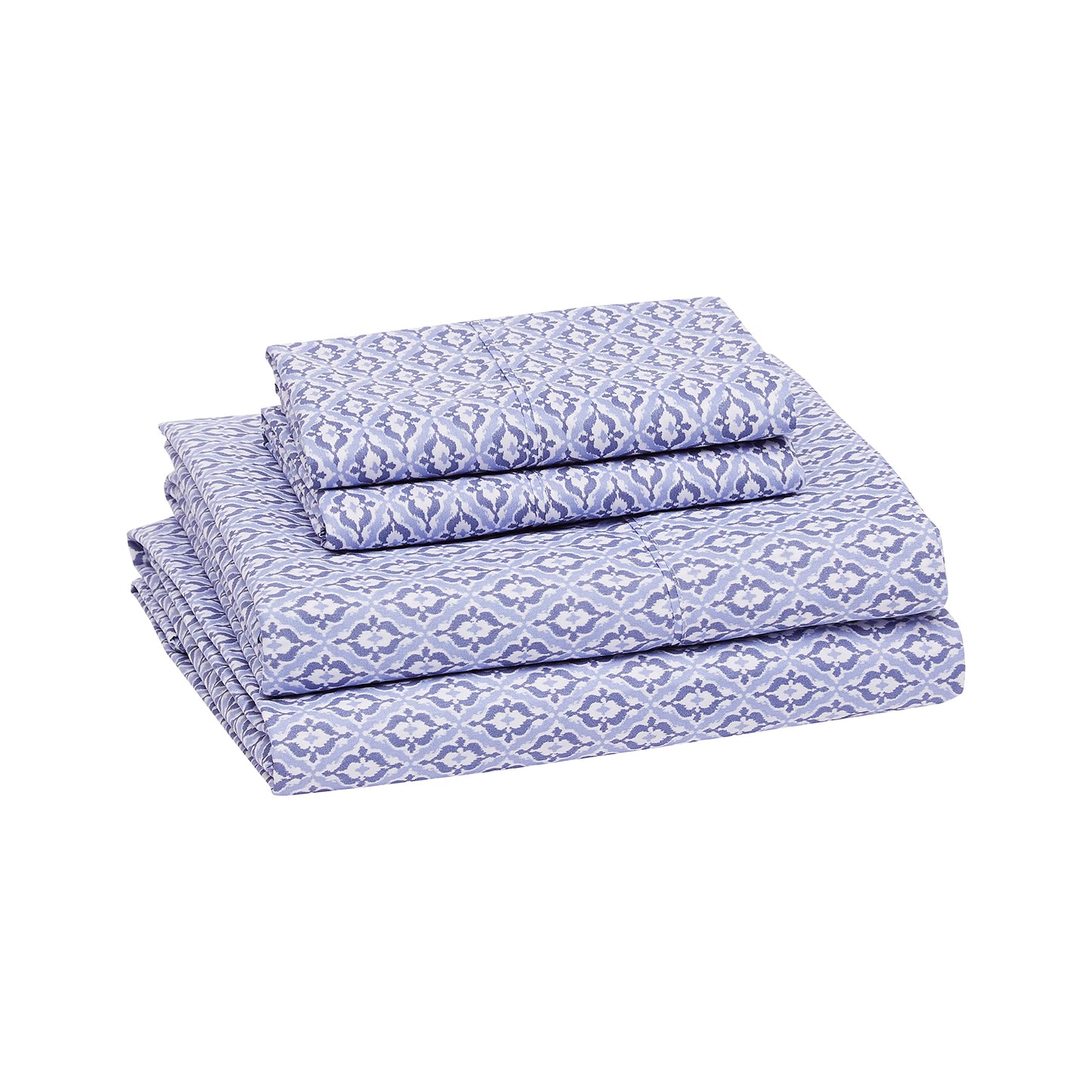 Lightweight Super Soft Easy Care Microfiber 4 Piece Bed Sheet Set With 14" Deep Pockets, Queen, Blue Damask, Printed