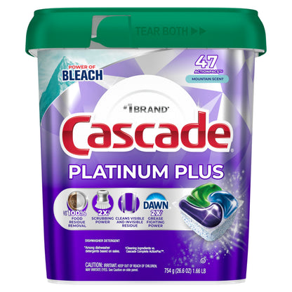 Cascade Platinum Plus Dishwasher Pods, Dishwasher Detergent, Dish Detergent Soap, Mountain, 47 Count