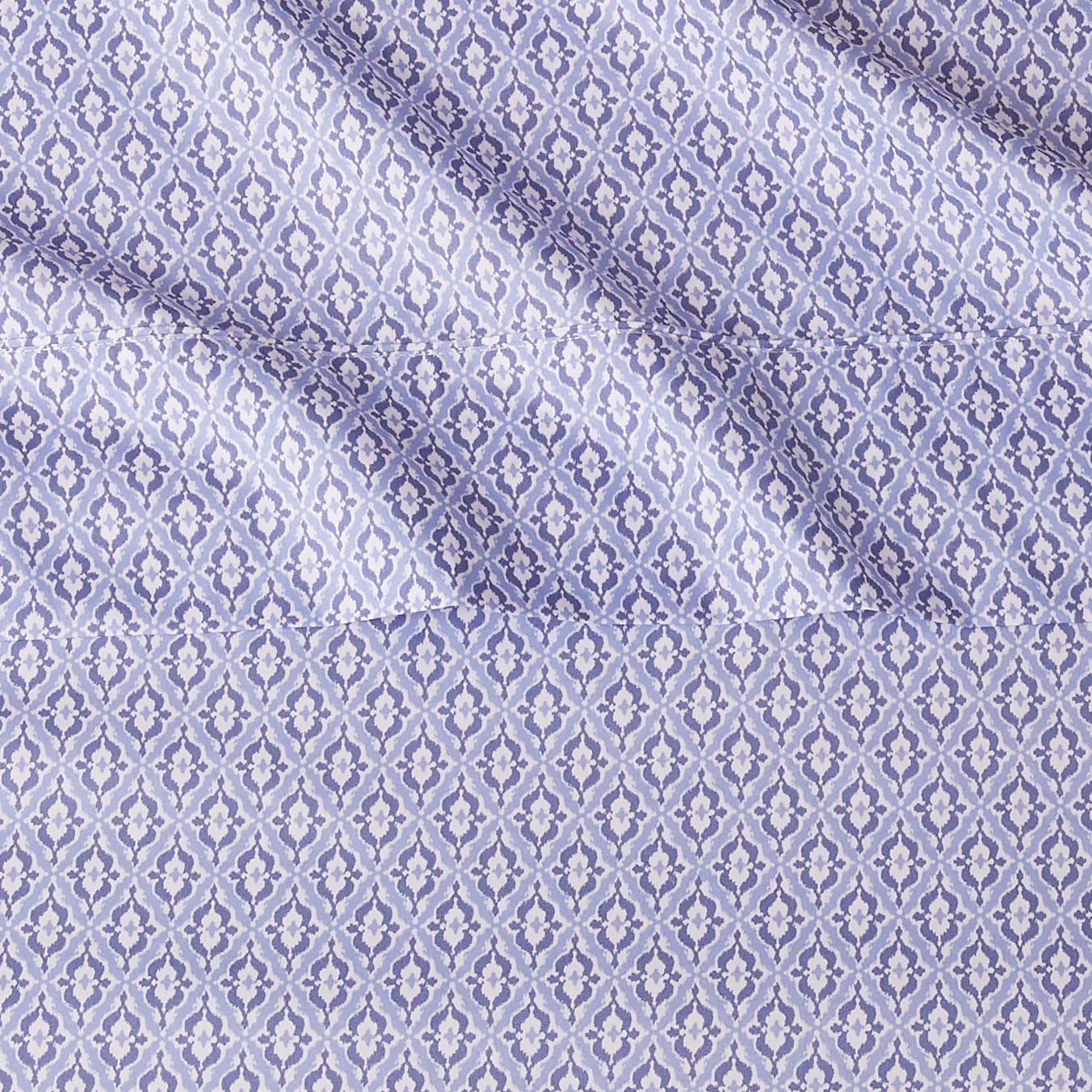 Lightweight Super Soft Easy Care Microfiber 4 Piece Bed Sheet Set With 14" Deep Pockets, Queen, Blue Damask, Printed