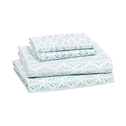 Lightweight Super Soft Easy Care Microfiber 4 Piece Comfortable Bed Sheet Set With 14" Deep Pockets, Full, Aqua Fern, Printed