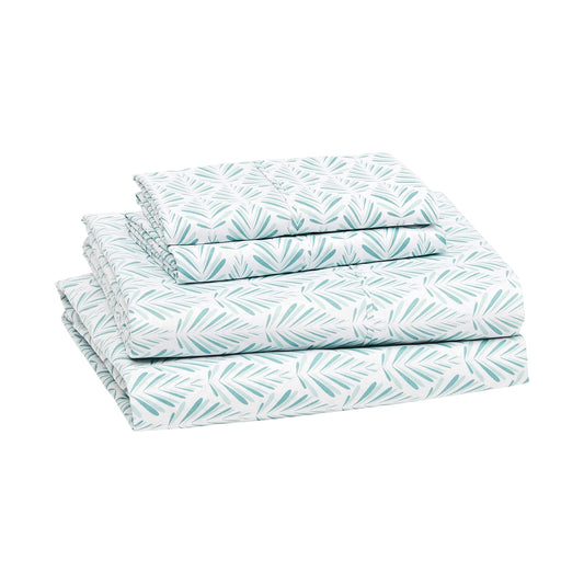 Lightweight Super Soft Easy Care Microfiber 4 Piece Comfortable Bed Sheet Set With 14" Deep Pockets, Full, Aqua Fern, Printed
