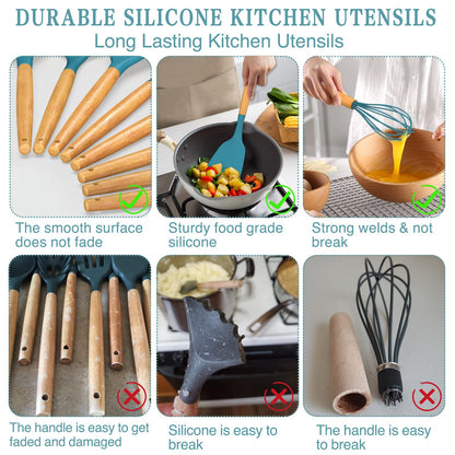 Umite Chef Kitchen Cooking Utensils Set, 33 pcs Non-stick Silicone Utensils Spatula Set with Holder, Silicone Kitchen Gadgets Utensil Set(Dark Blue)