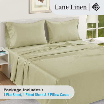 LANE LINEN 100% Egyptian Cotton Sheets, Sustainably Produced Eco Friendly Luxury Hotel Like Thick sábanas King, 16 inch Reinforced French Seam deep Pocket King Sheet Set-Sea Foam