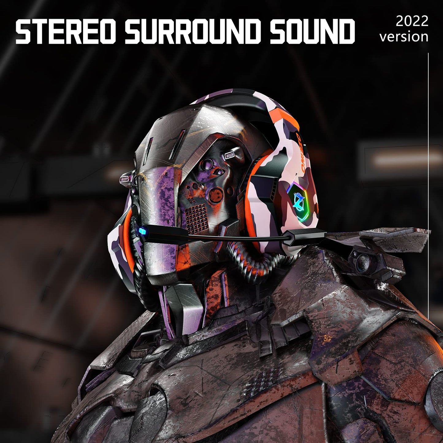 Ozeino Gaming Headset for PC, Ps4, Ps5, Xbox Headset with 7.1 Surround Sound, Gaming Headphones with Noise Cancelling Mic RGB Light Over Ear Headphones for Xbox Series X/S, Switch-Camo