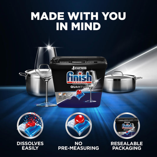 Finish Quantum Dishwasher Pods, No Pre-Rinse Dishwasher Detergent Soap Removes 24HR Dried-On Stain and Grease, Leaving a Virtually Spotless Shine, 62 Count