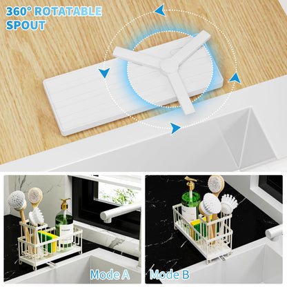 Cream Sponge Holder for Kitchen Sink, Sink Caddy Organizer with High Brush Holder, Kitchen Countertop Organizers and Storage Essentials, Rustproof 304 Stainless Steel, Soap Dispenser Organize