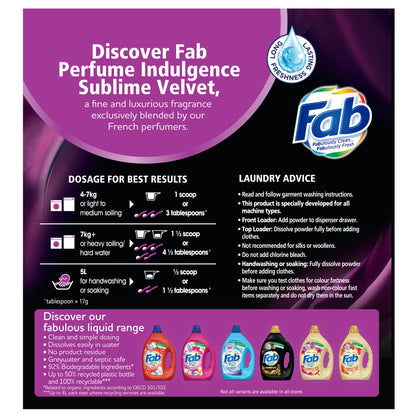 Fab Perfume Indulgence Sublime Velvet, Laundry Powder Washing Detergent, (packaging may vary), 1.8 Kilograms (Pack of 2)