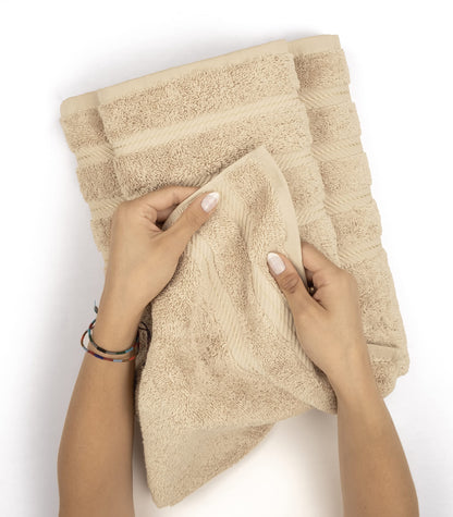 American Soft Linen Luxury 6 Piece Towel Set, 2 Bath Towels 2 Hand Towel 2 Washcloths, 600 GSM 100% Cotton Turkish Towels for Bathroom, Beige Towel Sets