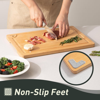 Bamboo Cutting Board Set Non Slip Feet with Holder Over Sink Kitchen Gadgets Gifts