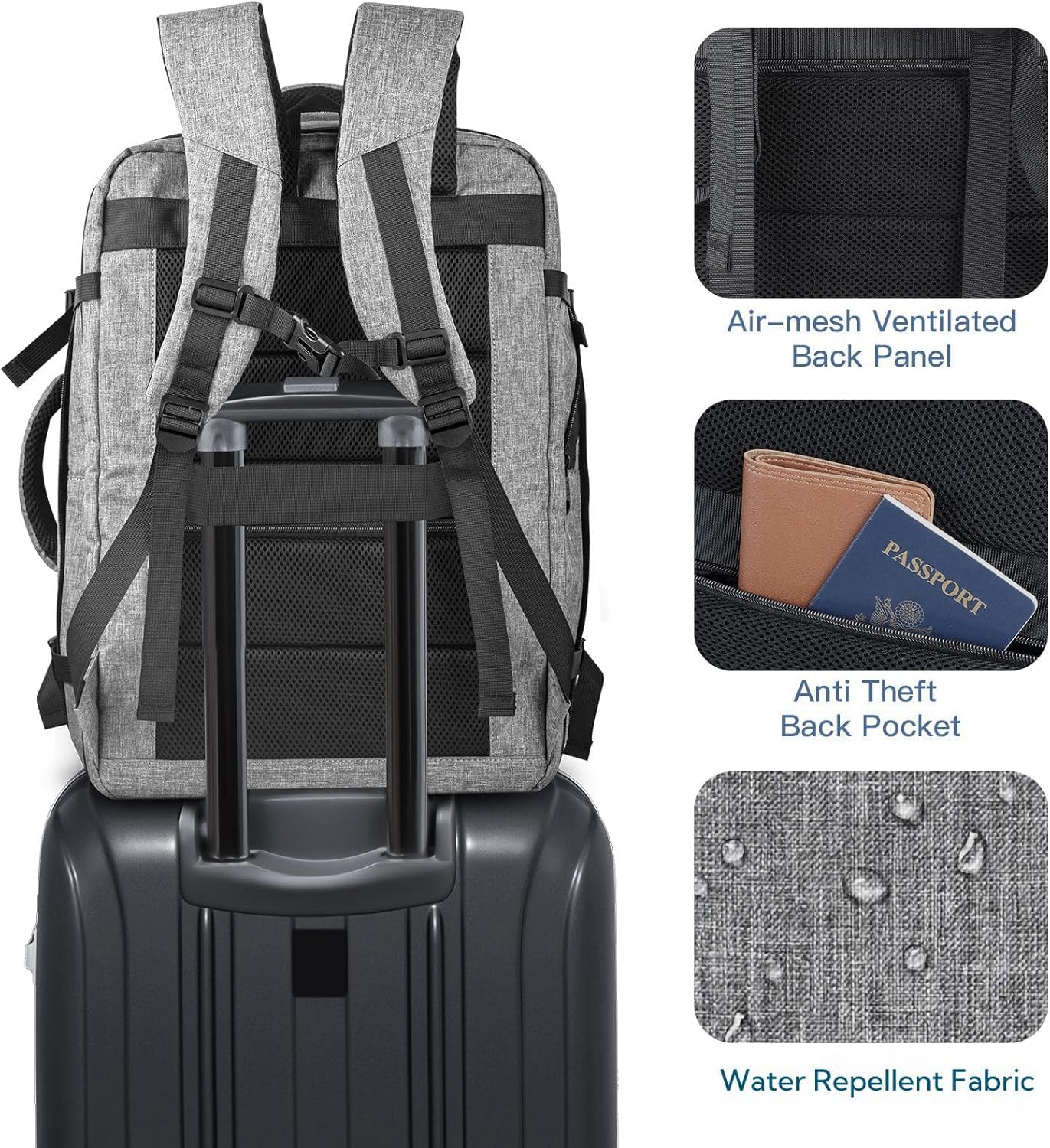 Carry On Backpack, 55L Extra Large Travel Backpack for Men & Women, Expandable Big Capacity For Airplanes, Travel Gifts for Men Women, Fits 18.4 Inch Laptop, Luggage Suitcase Daypack Bag, Grey