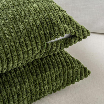 Fancy Homi Set of 4 Green Boho Decorative Throw Pillow Covers 18x18 Inch for Couch Bed Sofa, Aesthetic Modern Bohemian Room Decor, Soft Fuzzy Fluffy Cozy Corduroy Cushion Case 45x45cm