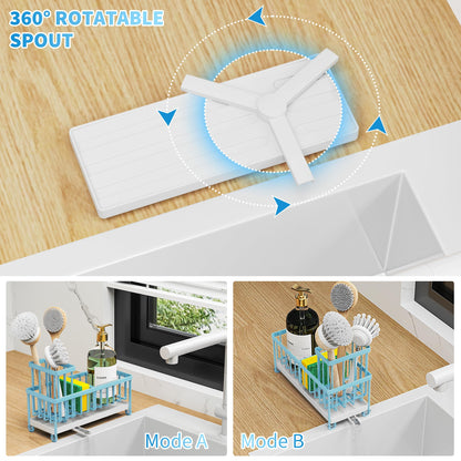 Blue Sponge Holder for Kitchen Sink, Sink Caddy Organizer with High Brush Holder, Kitchen Countertop Organizers and Storage Essentials, Rustproof 304 Stainless Steel, Soap Dispenser Organize