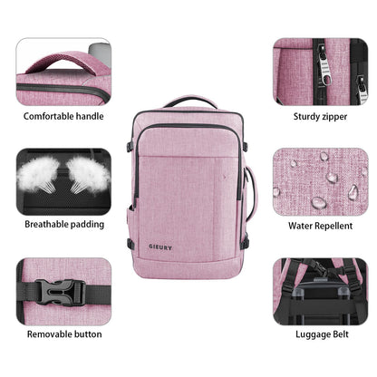 Carry On Backpack, 40-50L Travel Backpack for Men & Women, Expandable Backpack For Airplanes, 17 Inch Laptop Backpack, Luggage Backpack 40L Daypack Lightweight Business Weekender Bag, Light Pink