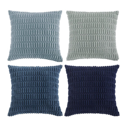 Fancy Homi Set of 4 Blue Decorative Throw Pillow Covers 18x18 Inch for Couch Bed Chair, Modern Farmhouse Boho Room Decor, Soft Fuzzy Corduroy Textured Striped Coastal Blue Cushion Case 45cm