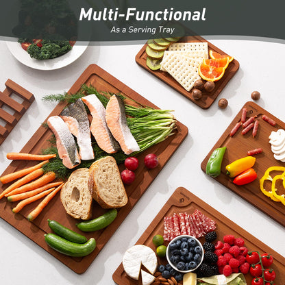 Bamboo Cutting Board Set Non Slip Feet with Holder ideal for gift