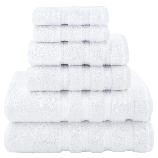 American Soft Linen Luxury 6 Piece Towel Set, 2 Bath Towels 2 Hand Towel 2 Washcloths, 600 GSM 100% Cotton Turkish Towels for Bathroom, White Towel Sets