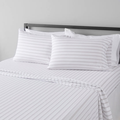 Lightweight Super Soft Easy Care Microfiber 4 Piece Bed Sheet Set with 14-Inch Deep Pockets, Queen, Taupe Stripe, Striped