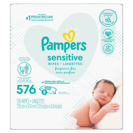 Pampers Baby Wipes Sensitive Perfume Free 8X Refill Packs 576 Count