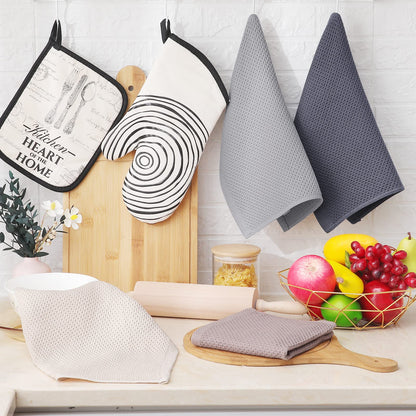 100% Cotton Waffle Weave Kitchen Dish Cloths, Ultra Soft Absorbent Quick Drying Dish Towels, 12 x 12 Inches, 6-Pack, Mixed Color