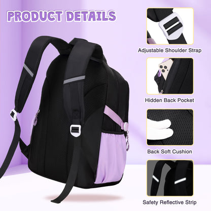 DIGOBAY Girls Backpack, School Backpack for Girls with Lunch Box Pencil Case Set for Teen Kids Girl Elementary Primary Middle High College School Bookbag with Cute Pins Blackpruple