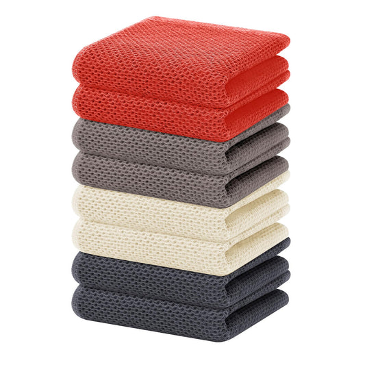 100% Cotton Waffle Weave Kitchen Dish Towels, Ultra Soft Absorbent Quick Drying Cleaning Towel, 13 x 28 Inches, 8-Pack, Multicolor