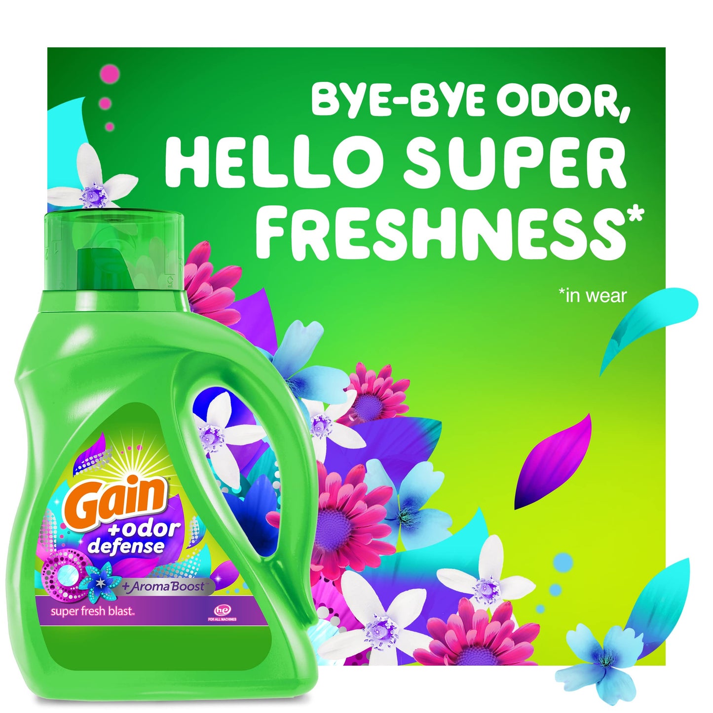 Gain + Odor Defense Liquid Laundry Detergent, Super Fresh Blast Scent, 88 Oz, 61 Loads, HE Compatible (Pack of 2)