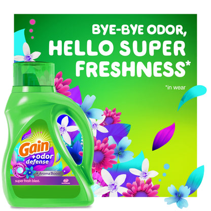 Gain + Odor Defense Liquid Laundry Detergent, Super Fresh Blast Scent, 88 Oz, 61 Loads, HE Compatible (Pack of 2)
