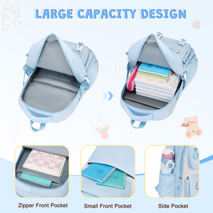DIGOBAY School Backpack for Girls Backpack with Lunch Box Pencil Case Set for Teen Kids Girl Elementary Primary Middle High College School Bookbag with Cute Pins Blue