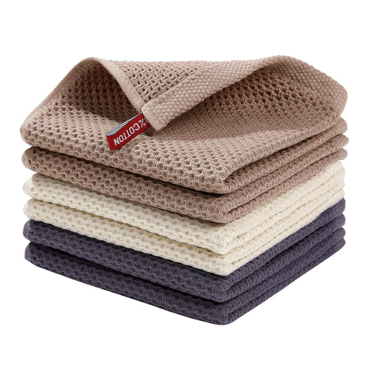 100% Cotton Waffle Weave Kitchen Dish Cloths, Ultra Soft Absorbent Quick Drying Dish Towels, 12 x 12 Inches, 6-Pack, Mixed Color