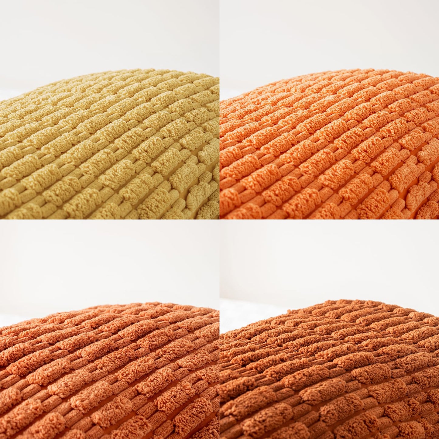 Fancy Homi Set of 4 Burnt Orange Fall Decorative Throw Pillow Covers 18x18 Inch for Couch Bed Chair, Modern Farmhouse Boho Room Decor, Soft Fuzzy Corduroy Textured Striped Cushion Case 45cm