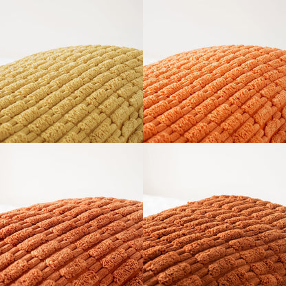 Fancy Homi Set of 4 Burnt Orange Fall Decorative Throw Pillow Covers 18x18 Inch for Couch Bed Chair, Modern Farmhouse Boho Room Decor, Soft Fuzzy Corduroy Textured Striped Cushion Case 45cm