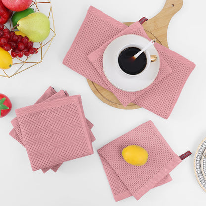 100% Cotton Waffle Weave Kitchen Dish Cloths, Ultra Soft Absorbent Quick Drying Dish Towels, 12 x 12 Inches, 12-Pack, Dried Rose